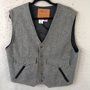 Schaefer Outfitter Vest Mens Large Gray Wool Western Snap Pockets Made USA